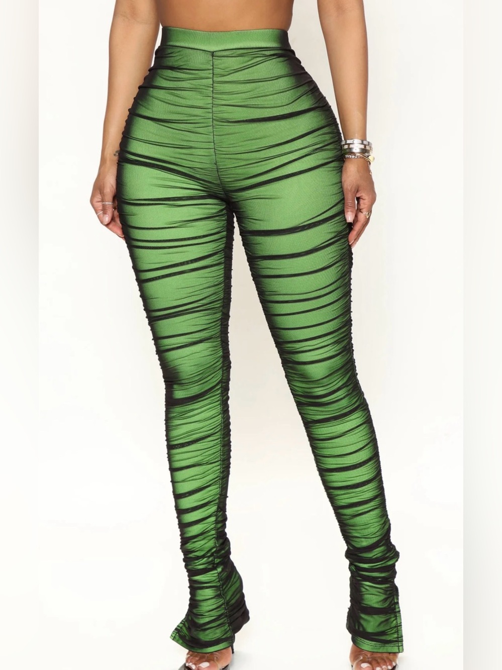 Size Large Fully Lined Mesh Ruched High-Waist Mesh Leggings